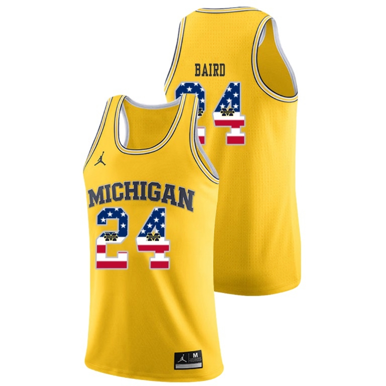 Michigan Wolverines Men's NCAA C.J. Baird #24 Yellow Jordan Brand USA Flag College Basketball Jersey RLY8349KC